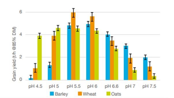Bar chart showing average 48 year cereal grain yield. 